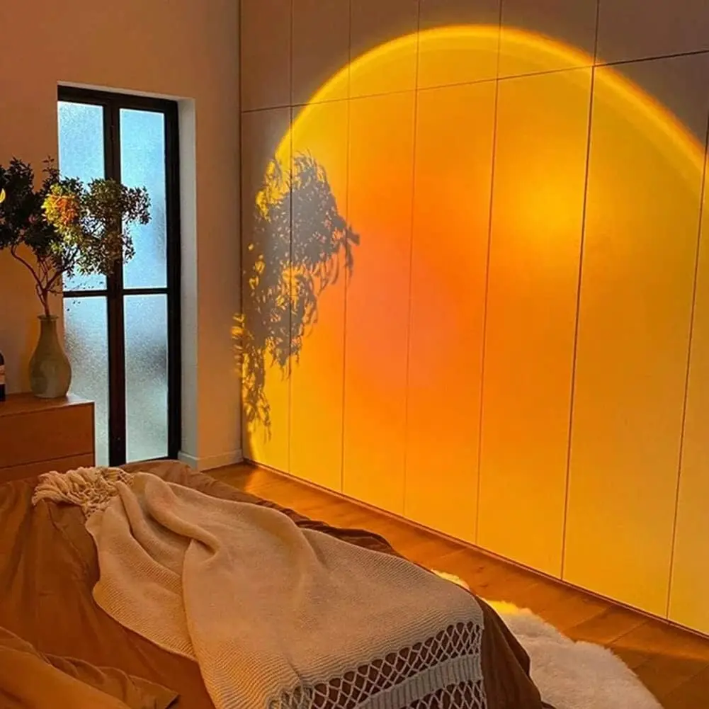 Quarto iluminado com o efeito quente do Projetor Pôr do Sol